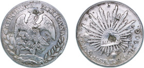 Mexico Federal Republic 1863 Mo TH 8 Reales Silver (.903) Mexico City Mint 27g XF Chopmarked KM 377.10