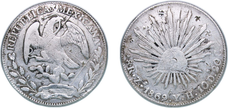 Mexico Federal Republic 1869 Zs YH 8 Reales Silver (.903) Zacatecas Mint 26.64g ...