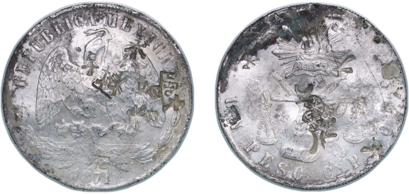 Mexico Federal Republic 1871 Cn P 1 Peso "Balanza" Silver (.9027) Culiacán Mint ...