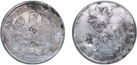 Mexico Federal Republic 1872 Do P 1 Peso "Balanza" Silver (.9027) Durango Mint (296000) 27.22g XF Chopmarked KM 408.2