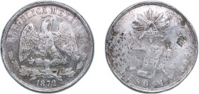 Mexico Federal Republic 1872 Mo M 1 Peso "Balanza" Silver (.9027) Mexico City Mint (4801000) 26.85g XF Chopmarked KM 408.5