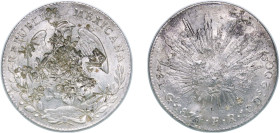 Mexico Federal Republic 1874 Go FR 8 Reales Silver (.903) Guanajuato Mint 27.05g AU Chopmarked KM 377.8