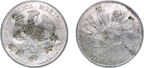 Mexico Federal Republic 1876 As DL 8 Reales Silver (.903) Alamos Mint 27.22g AU Chopmarked KM 377
