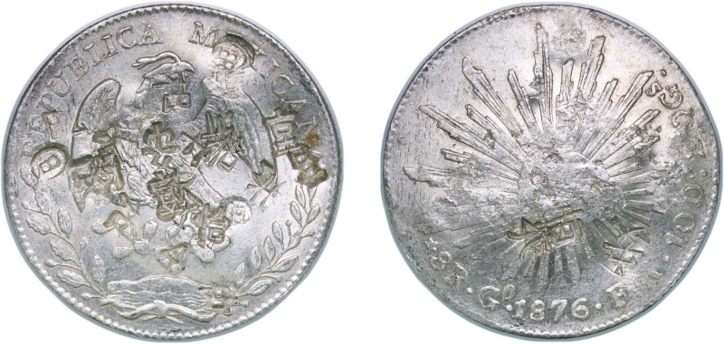 Mexico Federal Republic 1876 Go FR 8 Reales Silver (.903) Guanajuato Mint 26.94g...