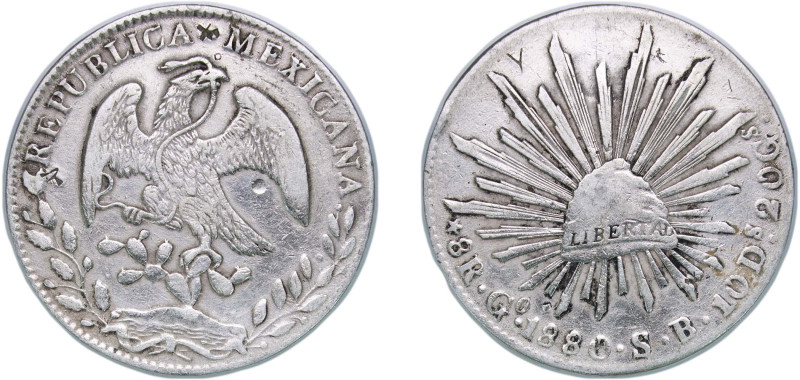 Mexico Federal Republic 1880 Go SB 8 Reales Silver (.903) Guanajuato Mint 27.01g...