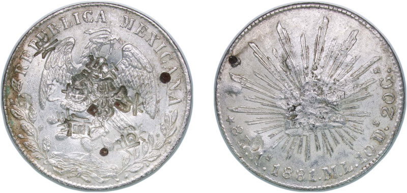 Mexico Federal Republic 1881 As ML 8 Reales Silver (.903) Alamos Mint (966000) 2...