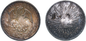 Mexico Federal Republic 1882 Do MC 8 Reales Beautiful patina ( 5, 利 ) Silver (.903) Durango Mint 27.06g AU Chopmarked KM 377.4
