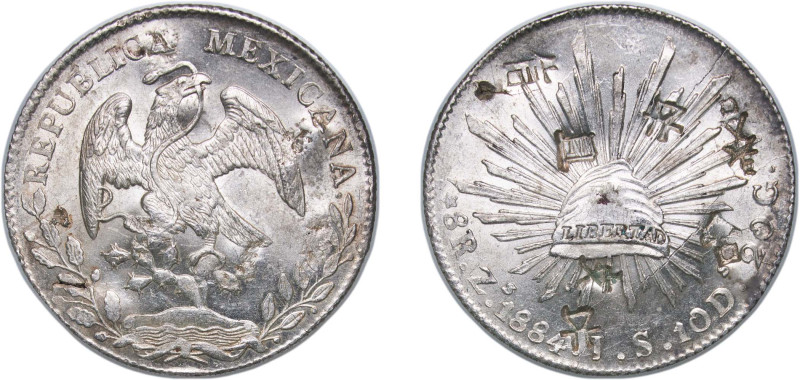 Mexico Federal Republic 1884 Zs JS 8 Reales Original luster Silver (.903) Zacate...