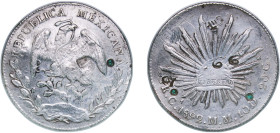 Mexico Federal Republic 1892 Ca MM 8 Reales Silver (.903) Chihuahua Mint (2527000) 24.9g VF Chopmarked KM 377.2