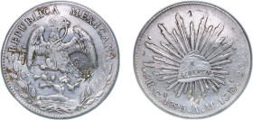 Mexico Federal Republic 1895 CN AM 8 Reales Silver (.903) Culiacán Mint (1834000) 26.27g VF Chopmarked KM 377.3