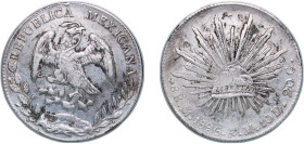 Mexico Federal Republic 1896 Mo AM 8 Reales Silver (.903) Mexico City Mint 27.06g VF Chopmarked KM 377.10