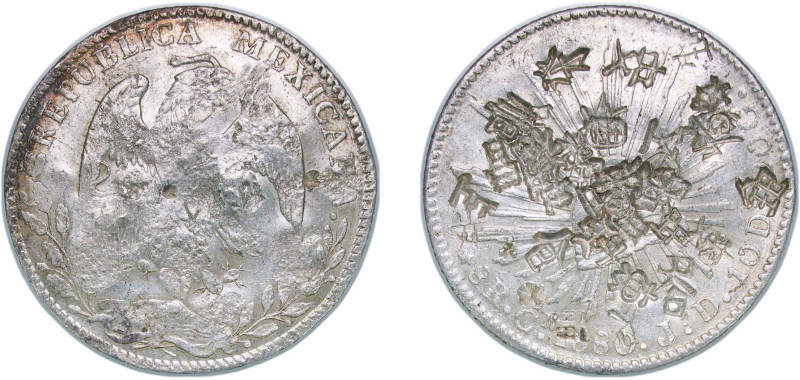 Mexico United Mexican States 1880 CN JD 8 Reales Silver (.903) Culiacán Mint 27....
