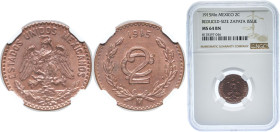 Mexico United Mexican States 1915 Mo 2 Centavos "Zapata Issue" (reduced weight) Bronze Mexico City Mint (487000) 3g NGC MS 64 BN KM 420