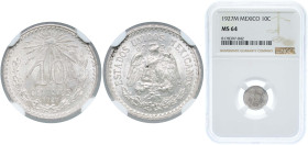Mexico United Mexican States 1927 M 10 Centavos Silver (.720) Mexico City Mint (2810000) 1.67g NGC MS 64 KM 431