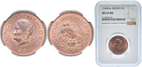Mexico United Mexican States 1944 Mo 5 Centavos Brass Mexico City Mint (53463000) 6.5g NGC MS 63 RB KM 424 Schön 37