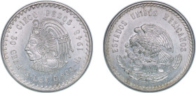 Mexico United Mexican States 1948 Mo 5 Pesos Silver (.900) Mexico City Mint (26740000) 30g UNC KM 465