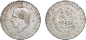 Mexico United Mexican States 1956 Mo 10 Pesos (Hidalgo Grande) Silver (.900) Mexico City Mint (3535000) 28.888g AU KM 474
