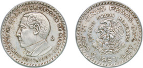 Mexico United Mexican States 1957 Mo 5 Pesos (100th Anniversary of Constitution) Silver (.720) Mexico City Mint (200000) 18.07g AU KM 470