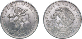 Mexico United Mexican States 1968 Mo 25 Pesos (Olympic Games) Silver (.720) Mexico City Mint (27182000) 22.5g UNC KM 479.1