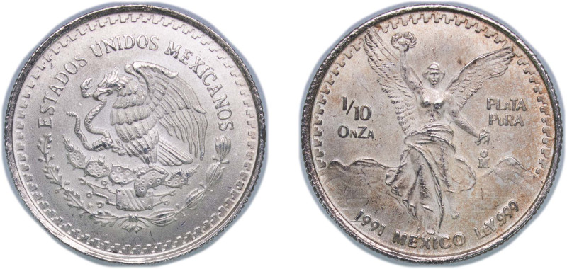 Mexico United Mexican States 1991 Mo ⅒ Onza "Libertad" Silver (.999) Mexico City...