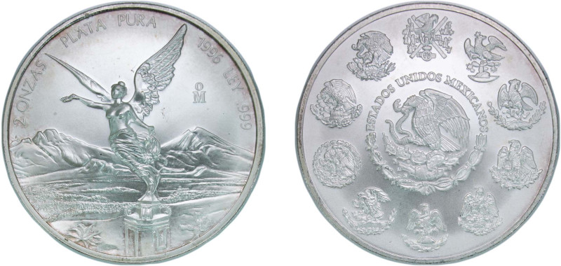 Mexico United Mexican States 1996 Mo 2 Onzas "Libertad" Silver (.999) Mexico Cit...