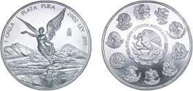 Mexico United Mexican States 2002 Mo 1 Onza "Libertad" Silver (.999) Mexico City Mint (955000) 30.8g UNC KM 639