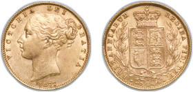 Australia British colony 1877 S 1 Sovereign - Victoria Gold (.917) Sydney Mint (1590000) 8g AU KM 6 Fr 11