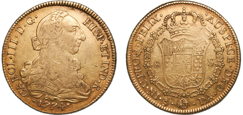 Chile Republic 1774 So DA 8 Escudos - Carlos III (bust of Carlos III, regular ty...