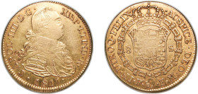 Colombia Spanish colony "1811 P F M" 8 Escudos Contemporary counterfeit - The bust Carlos IV with legend ¨IIII¨, Mint ¨P¨ Popayan With Mexico Assayer ...