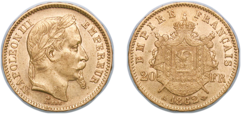 France Second Empire 1862 A 20 Francs - Napoleon III Gold (.900) Paris Mint (488...