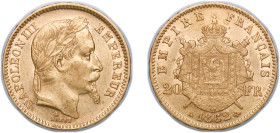 France Second Empire 1862 A 20 Francs - Napoleon III Gold (.900) Paris Mint (4883223) 6.45g AU KM 801.1
