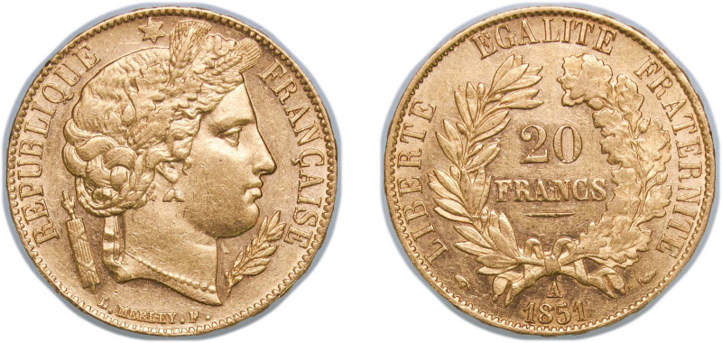 France Second Republic 1851 A 20 Francs Gold (.900) Paris Mint (13172285) 6.45g ...