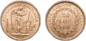 France Third Republic 1886 A 20 Francs Gold (.900) Paris Mint (984875) 6.45g UNC F 533 KM 825 Gad 1063