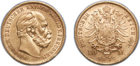 Germany Kingdom of Prussia Second Empire 1873 A 20 Mark - William I Gold (.900) Berlin Mint (9062643) 7.9g AU KM 501 J 243