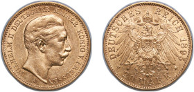 Germany Kingdom of Prussia Second Empire 1895 A 20 Mark - William II Gold (.900) Berlin Mint (4135000) 7.98g AU KM 521 J 252