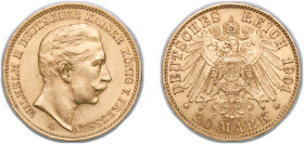 Germany Kingdom of Prussia Second Empire 1901 A 20 Mark - William II Gold (.900) Berlin Mint (5188340) 8g AU KM 521 J 252