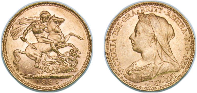 Great Britain United Kingdom 1894 1 Sovereign - Victoria (3rd portrait) Gold (.9...
