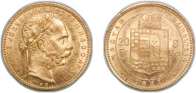 Hungary Austro-Hungarian Empire 1881 KB 20 Francs / 8 Forint - Francis Joseph I Gold (.900) Kremnica Mint (308789) 6.45g UNC ÉH 1453 H 2117 KM 467 Ada...