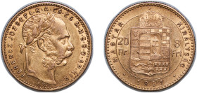 Hungary Austro-Hungarian Empire 1891 KB 20 Francs / 8 Forint - Francis Joseph I Gold (.900) Kremnica Mint (378201) 6.45g AU ÉH 1454 H 2118 KM 477 Adam...