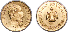 Mexico Second Empire 1865 B Maximiliano I de México (Traditional Wedding Token) Gold (.916) 0.5g UNC