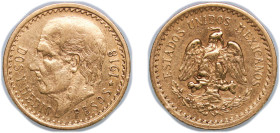 Mexico United Mexican States 1918 2½ Pesos Gold (.900) Mexico City Mint (1704000) 2.083g AU KM 463 Fr 169