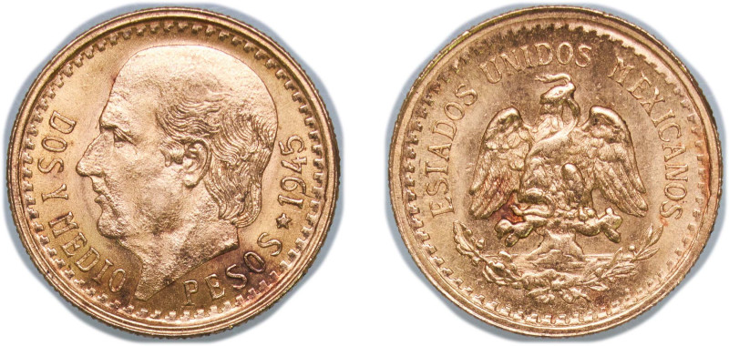 Mexico United Mexican States 1945 2½ Pesos Gold (.900) Mexico City Mint (180000)...