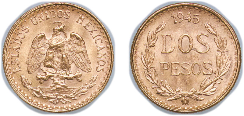 Mexico United Mexican States 1945 Mo 2 Pesos Gold (.900) Mexico City Mint (14000...