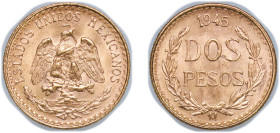 Mexico United Mexican States 1945 Mo 2 Pesos Gold (.900) Mexico City Mint (140000) 1.67g UNC KM 461 Fr 170