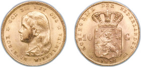 Netherlands Kingdom 1897 10 Gulden - Wilhelmina Gold (.900) Utrecht Mint (453696) 6.73g UNC KM 118 Fr 347 Delmonte G 1232