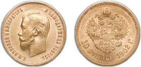 Russia Russian Empire 1902 АР 10 Roubles - Nicholas II Gold (.900) Saint Petersburg Mint (2019009) 8.6g AU Y 64 Fr 179 Uzd 343