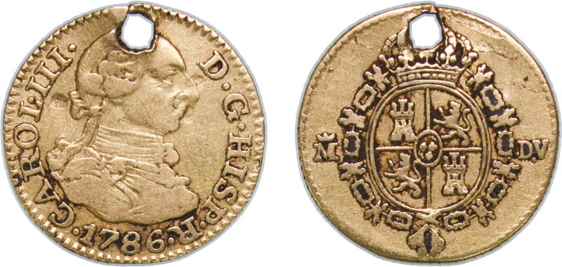 Spain Kingdom 1786 M DV ½ Escudo - Carlos III (3rd type) Gold (.875) Madrid Mint...
