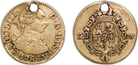 Spain Kingdom 1786 M DV ½ Escudo - Carlos III (3rd type) Gold (.875) Madrid Mint 1.73g VF Holed KM 425.1