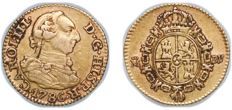 Spain Kingdom 1786 M DV ½ Escudo - Carlos III (3rd type) Gold (.875) Madrid Mint...