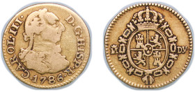 Spain Kingdom 1786 M DV ½ Escudo - Carlos III (3rd type) Gold (.875) Madrid Mint 1.7g VF KM 425.1